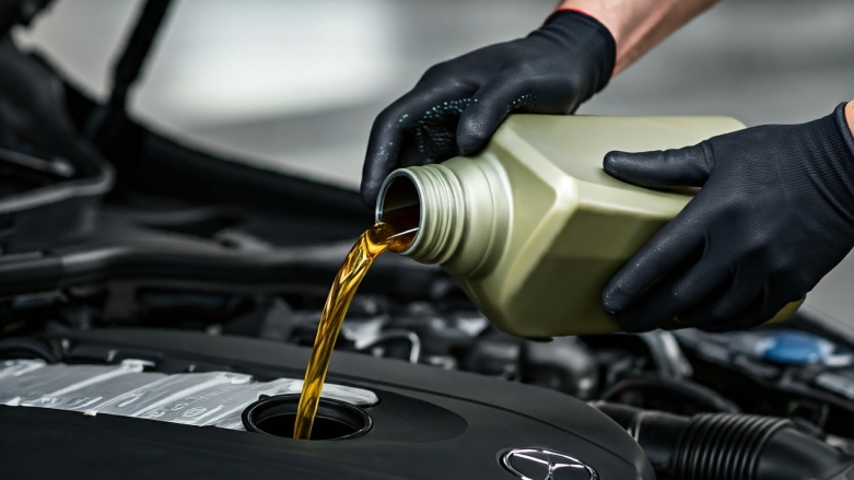 <p>Cambio de Aceite a motor de vehículo Mercedes-Benz</p>