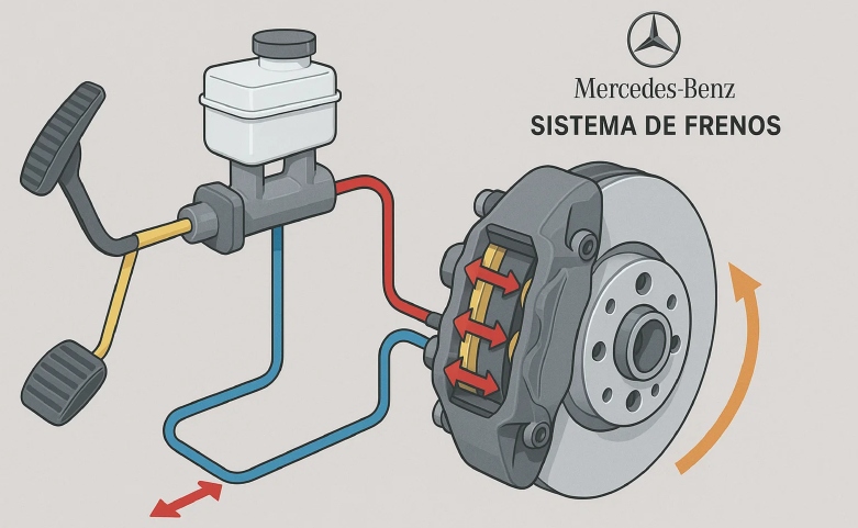 Muestra de como funciona un sistema de frenos en autos Mercedes-Benz